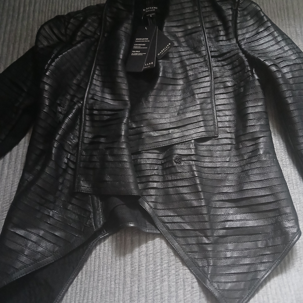 Marciano Ribbed Black Leather Jacket